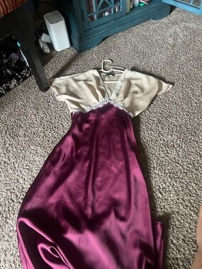 Zara Cream and Deep Magenta Satin Slip Dress